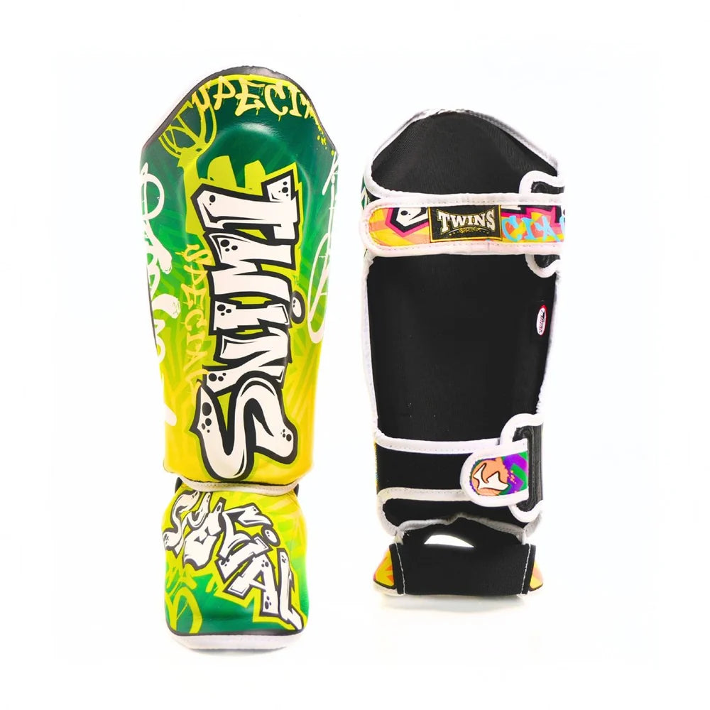 Twins Special FSGL10-68 Graffiti Shin Guards - Green/Blue