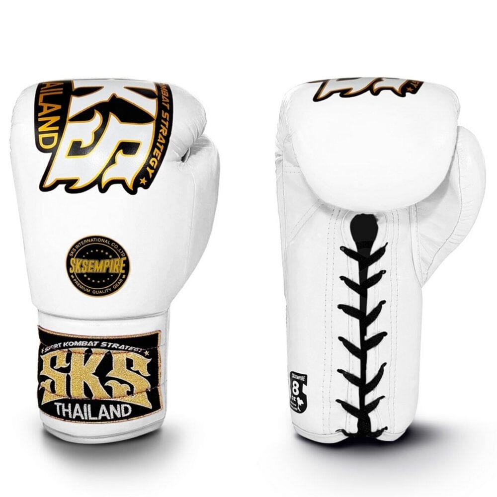 SKS Trapezoid Lace Boxing Gloves - White