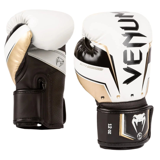 Venum Elite Evo Boxing Gloves - White/Gold