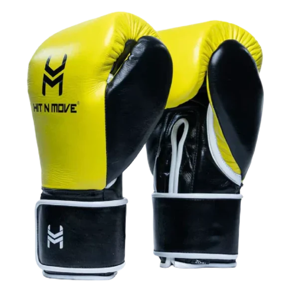 Hit N Move Horse Hair Suvari Boxing Gloves - Hook & Loop - Yellow/Black