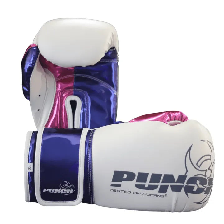 Punch Boxing Gloves - Metallic- 12Oz - White/Pink/Purple