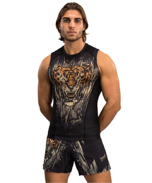Venum Tiger Men's Sleeveless Rashguard - Black/Neon Orange