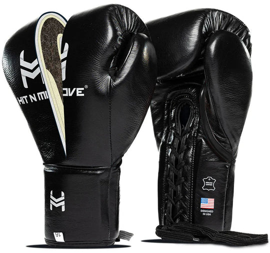 Hit N Move Horse Hair Suvari Boxing Gloves - Lace Up - Black
