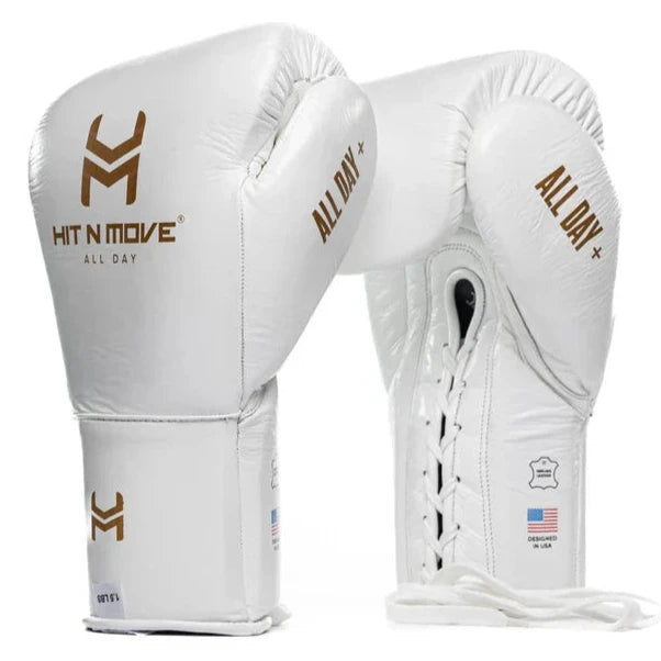 Hit N Move Boxing Gloves - Lace Up - 1.5 lb - White