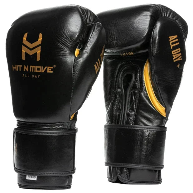 Hit N Move Boxing Gloves - Hook & Loop - 1.5 lbs - Black/Gold