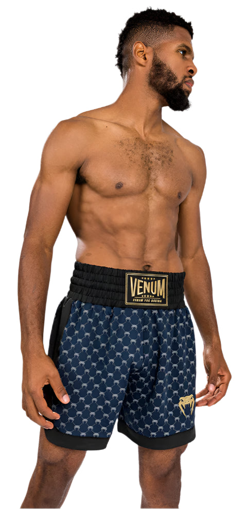 Venum Monogram Boxing Short - Black/Navy Blue