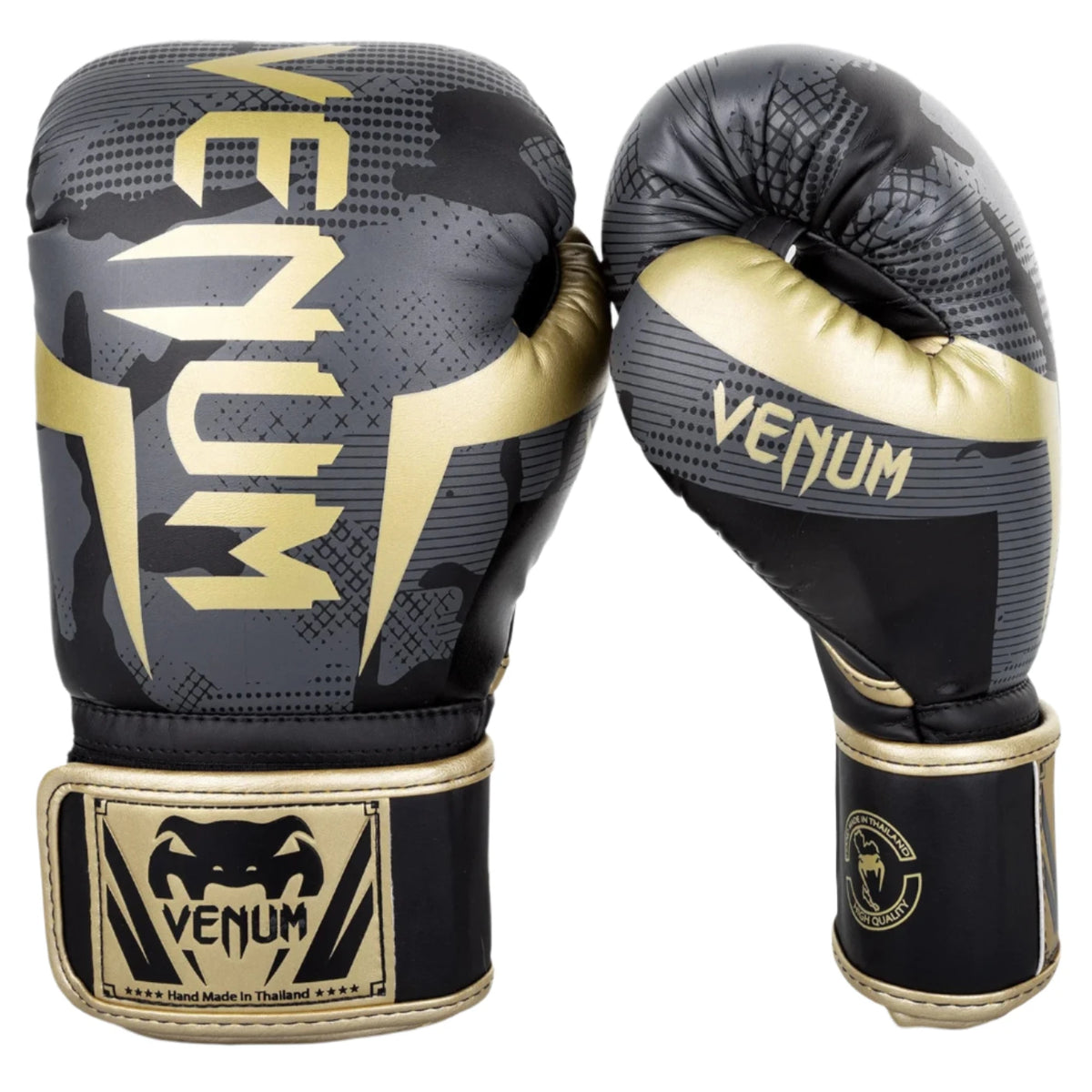 Venum Elite Boxing Gloves - Dark Camo/Gold