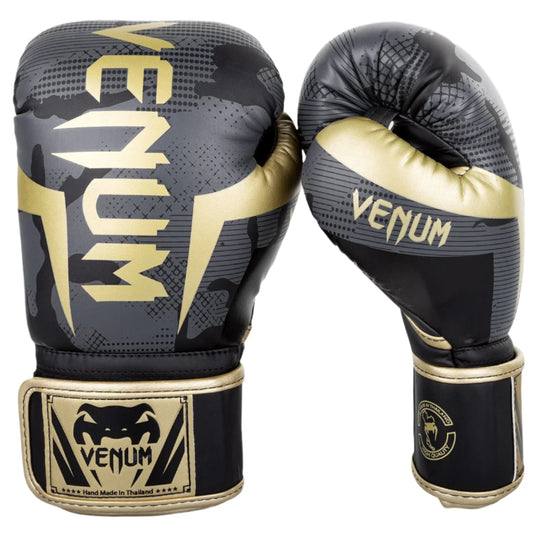 Venum Elite Boxing Gloves - Dark Camo/Gold