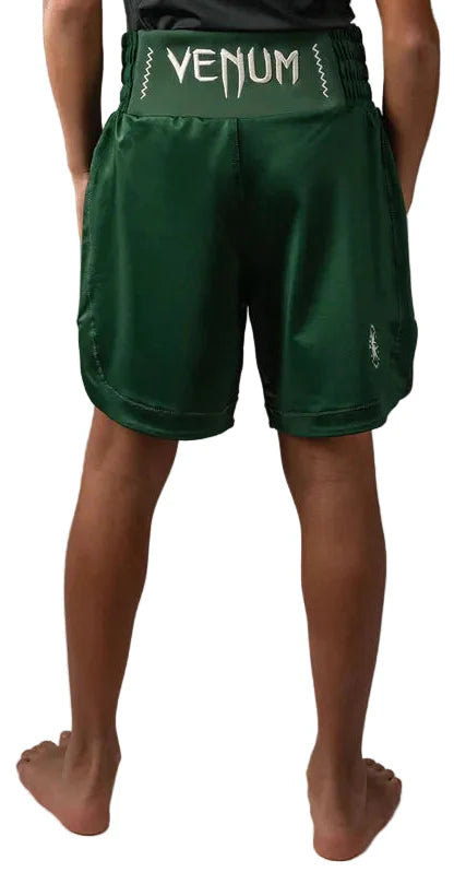 Venum Attack Kids Boxing Shorts - Forest Green/ Off White