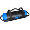 Black and blue sand bag with a logo on a gray background