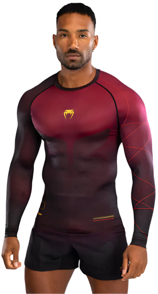 Venum Tactical XT Men's Long Sleeve Rashguard - Black/Burgundy/Gold