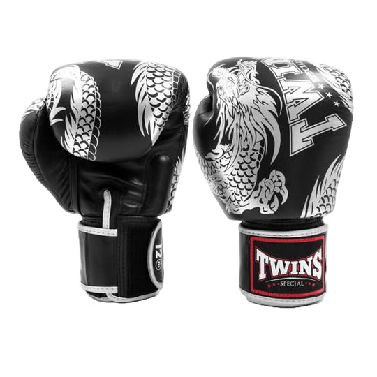 Twins Special Dragon Boxing Gloves - Silver/Black