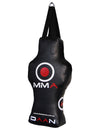 Black MMA training bag with red and white logo on a gray background