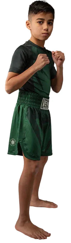 Venum Attack Kids Boxing Shorts - Forest Green/ Off White