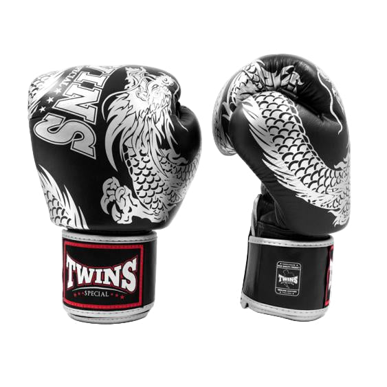 Twins Special Dragon Boxing Gloves - Silver/Black