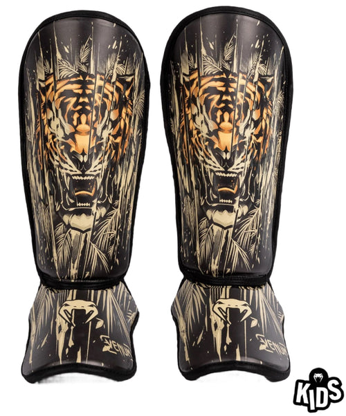 Venum Tiger Kids Shin Guards - Black/Neon Orange