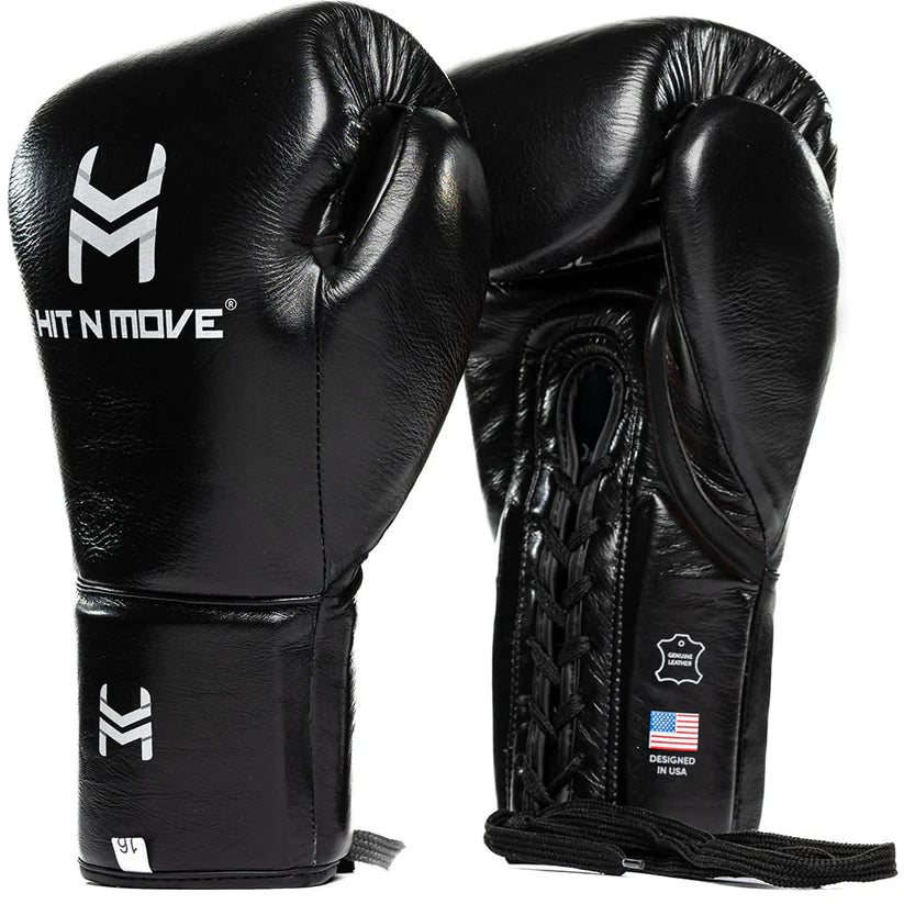 Hit N Move Horse Hair Suvari Boxing Gloves - Lace Up - Black
