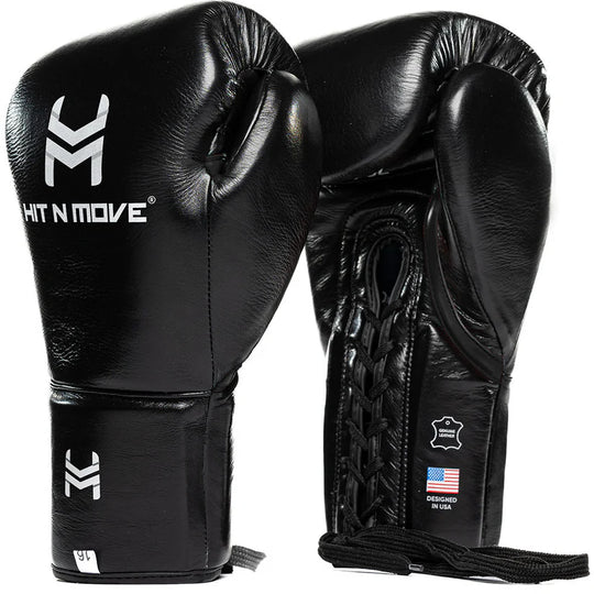 Hit N Move Horse Hair Suvari Boxing Gloves - Lace Up - Black