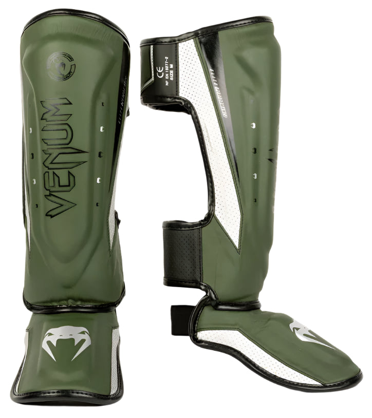 Venum Elite Evo Shinguards - Khaki/Silver