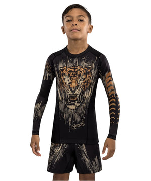 Venum Tiger Kids Long Sleeve Rashguard - Black/Neon Orange