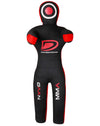 Black and red MMA training dummy with visible branding on a gray background