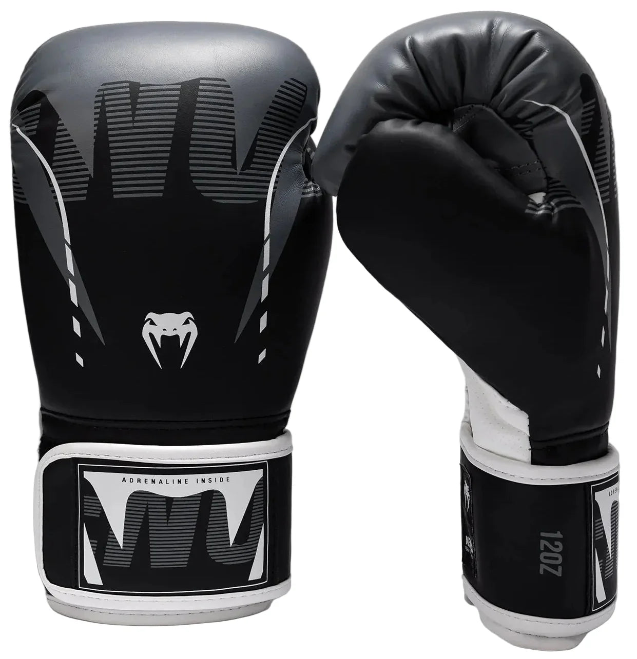 Venum Adrenaline Boxing Gloves - Black/Silver Grey