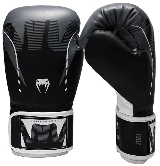Venum Adrenaline Boxing Gloves - Black/Silver Grey