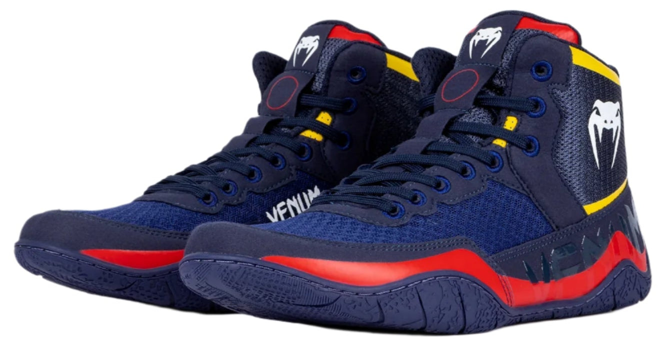 Venum Elite Wrestling Shoes - Blue/Yellow