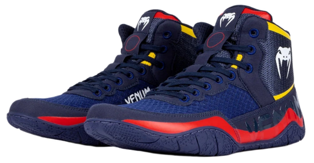 Venum Elite Wrestling Shoes - Blue/Yellow