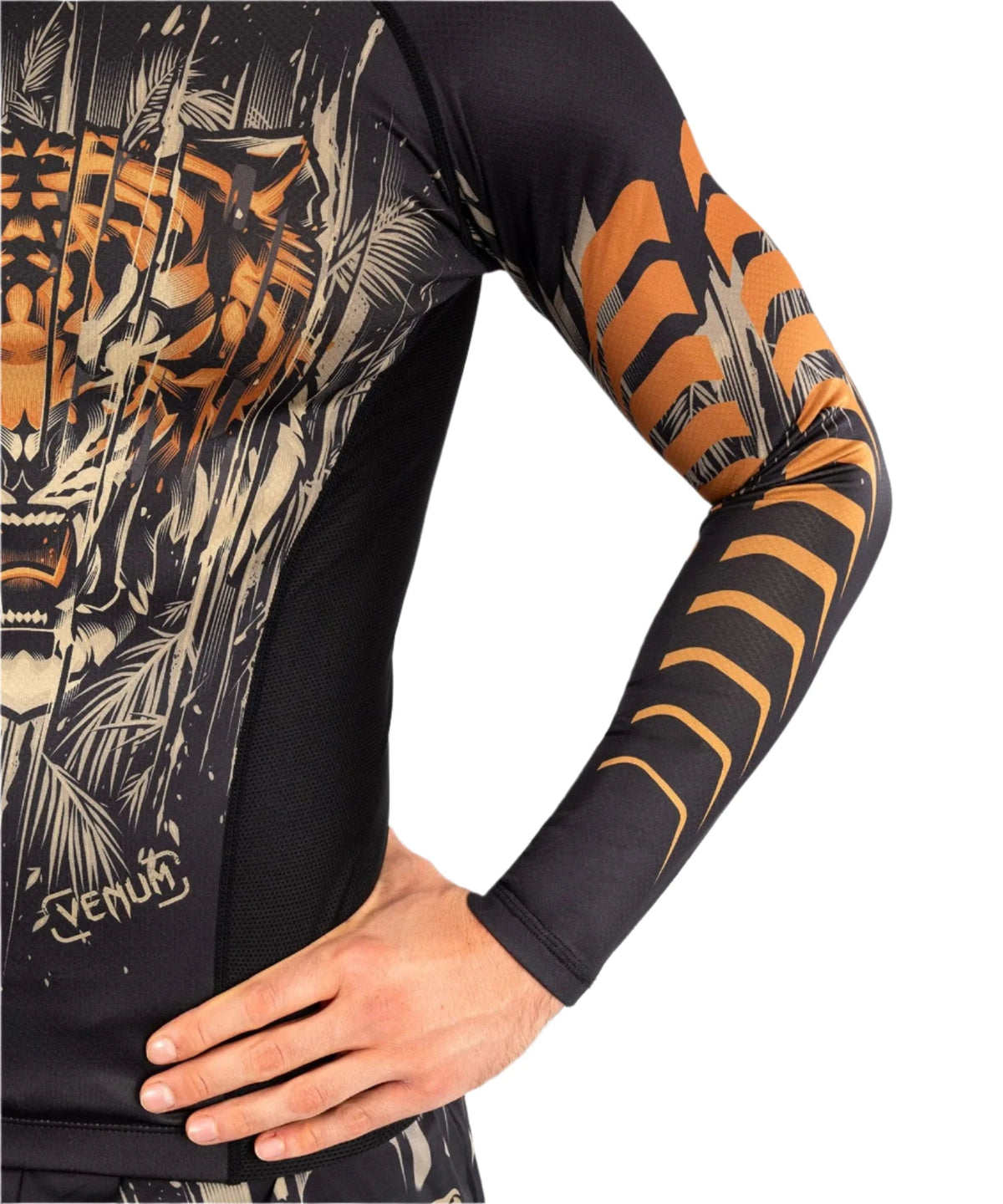 Venum Tiger Men's Long Sleeve Rashguard - Black/Neon Orange