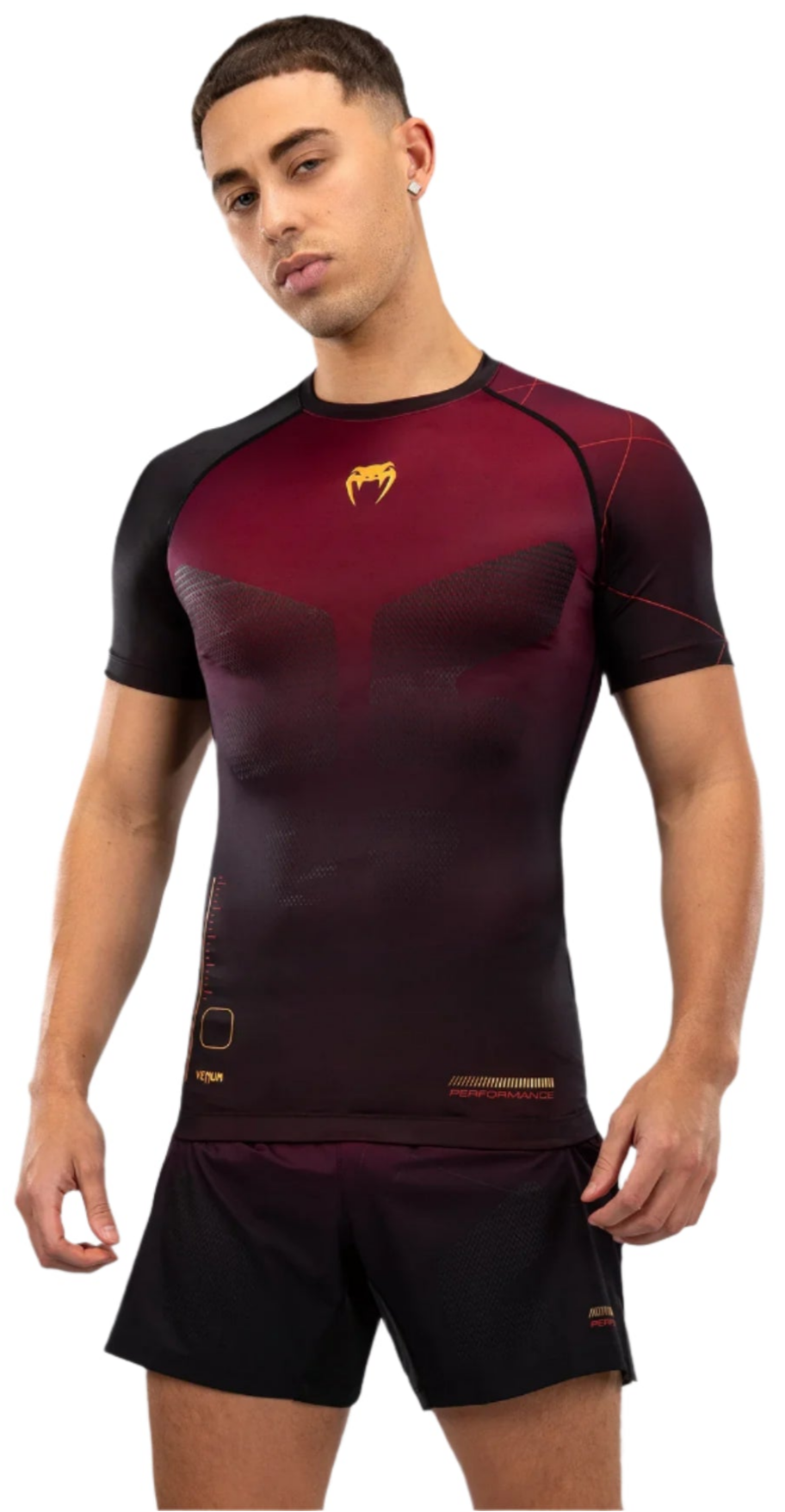 Venum Tactical XT Short Sleeve Rashguard - Black/Burgundy/Gold