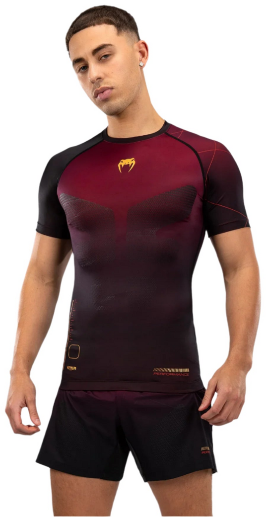 Venum Tactical XT Short Sleeve Rashguard - Black/Burgundy/Gold