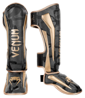 Venum Elite Shin Guards - Dark Camo/Gold