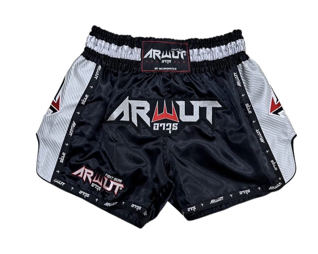 Arwut Carbon Edition Muay Thai Shorts - Black/Silver