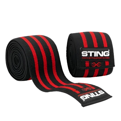 Sting Elasticised Lifting Knee Wraps - Black/Red - 80 Inch