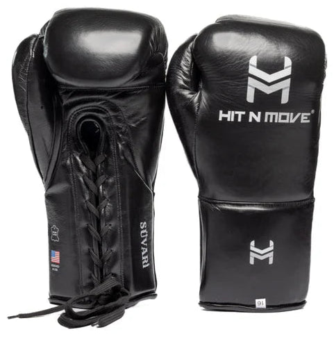 Hit N Move Horse Hair Suvari Boxing Gloves - Lace Up - Black