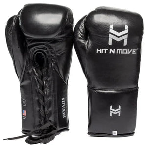 Hit N Move Horse Hair Suvari Boxing Gloves - Lace Up - Black
