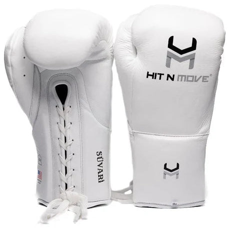 Hit N Move Horse Hair Boxing Gloves SUVARI Lace Up - White