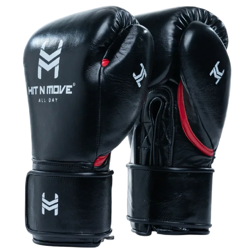 Hit N Move Pro Agility Boxing Gloves - Hook & Loop - Black/Red