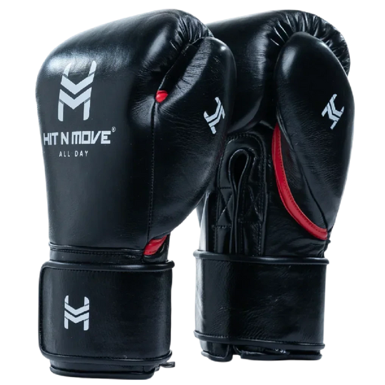 Hit N Move Pro Agility Boxing Gloves - Hook & Loop - Black/Red
