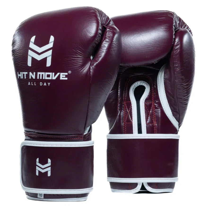 Hit N Move Pro Agility Boxing Gloves - Hook & Loop - Burgundy Luxury