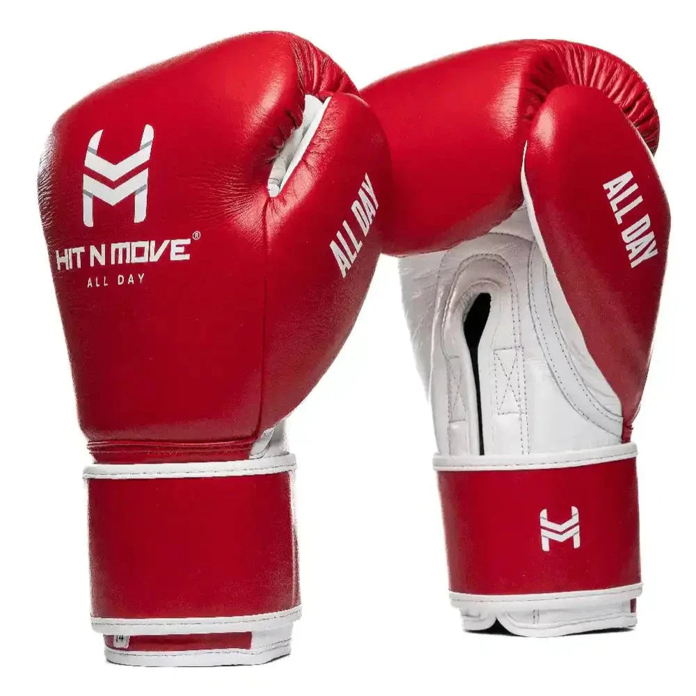 Hit N Move Pro Agility Boxing Gloves - Hook & Loop - Red/White