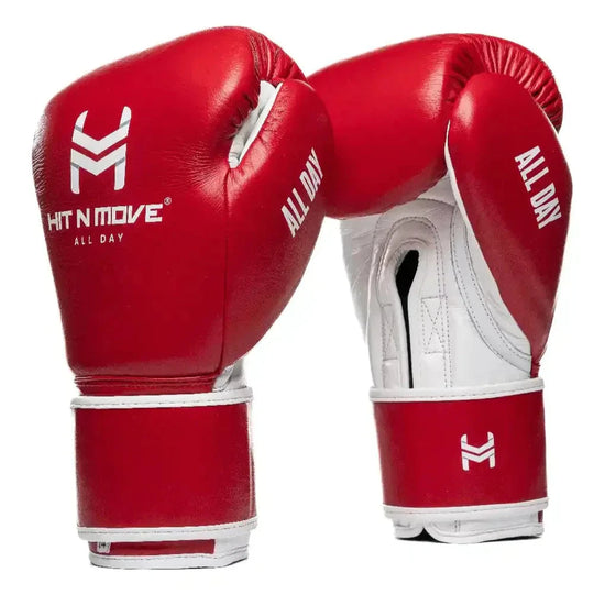 Hit N Move Pro Agility Boxing Gloves - Hook & Loop - Red/White