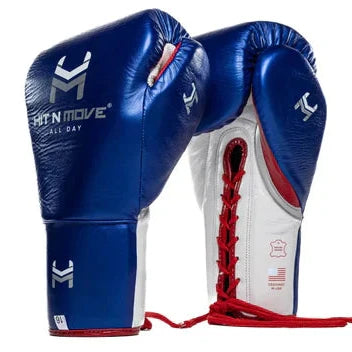 Hit N Move Pro Agility Boxing Gloves - Lace Up - Metallic Blue