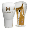Hit N Move Pro Agility Boxing Gloves - Lace Up - White/Gold