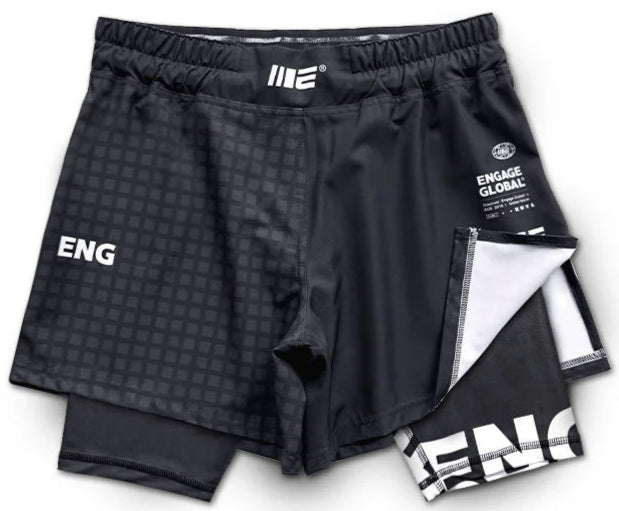 Engage Grid Tech 2-in-1 Hybrid Shorts - Black