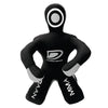 Black and gray training dummy with a logo on a light gray background