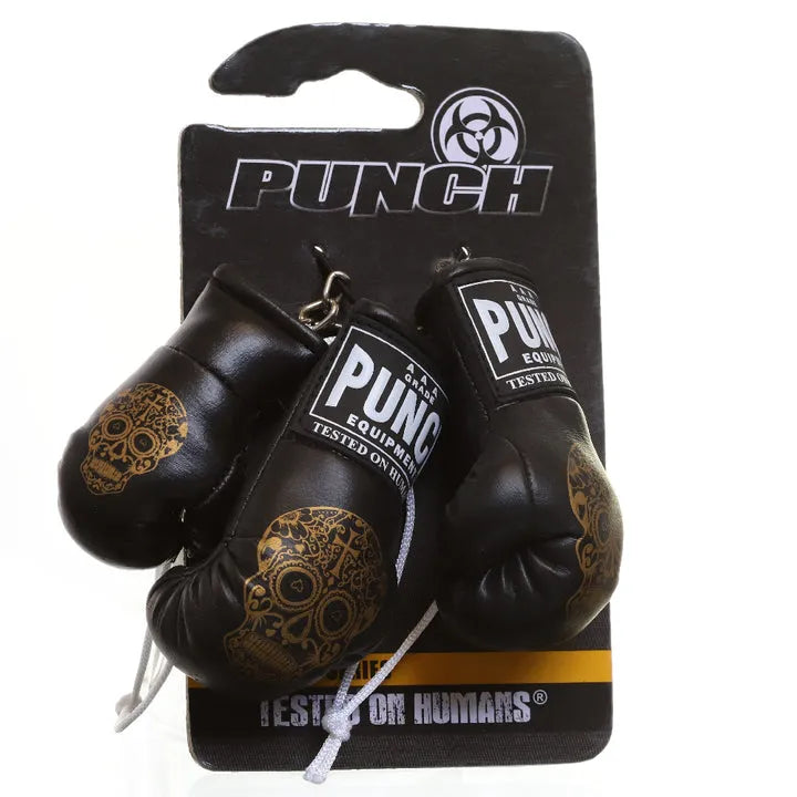 Punch Boxing Gloves - Mini + Key Ring Pack - Gold Skull