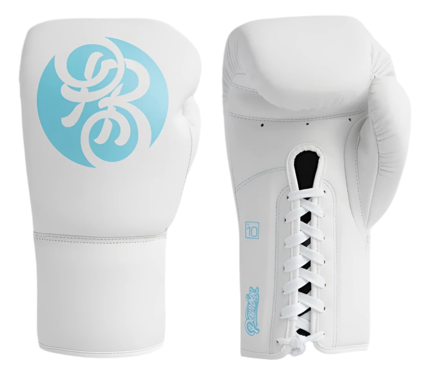 Powrbox Pinnacle Lace-Up Gloves - Iceman - Matte White/Ice Blue