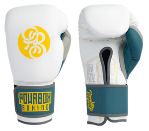 Powrbox Undefeated Velcro Gloves - Dubs - Matte White/Yellow/Pale Blue